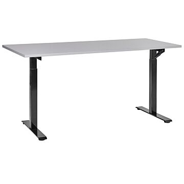 Manually Adjustable Desk Grey Tabletop Black Steel Frame 160 X 72 Cm Sit And Stand Square Feet Modern Design Office Beliani