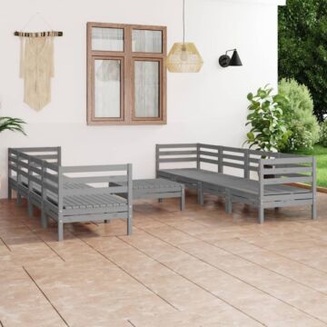 Vidaxl 9 Piece Garden Lounge Set Grey Solid Pinewood