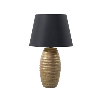 Table Lamp Gold Ceramic Base Black Fabric Cone Shade Bedside Table Lamp Beliani