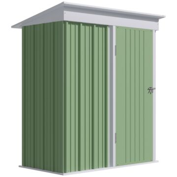 Outsunny 5'x3'x6' Metal Garden Shed Roofed Lean-to Shed For Tool Motor Bike, With Adjustable Shelf, Lock, Gloves, Green