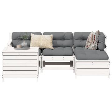 Vidaxl 5 Piece Garden Sofa Set White Solid Wood Pine