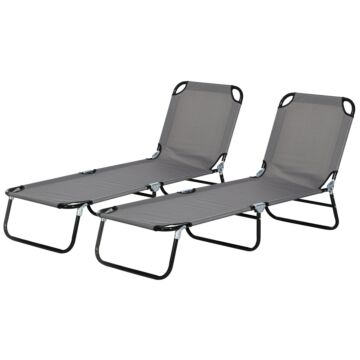 Outsunny Garden Sun Lounger, With Five-position Back - Grey