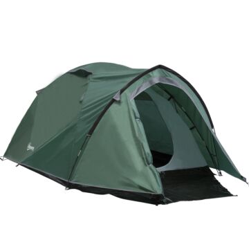 Outsunny Camping Dome Tent 2 Room For 3-4 Person With Weatherproof Vestibule Backpacking Tent Large Windows Lightweight For Fishing & Hiking Green