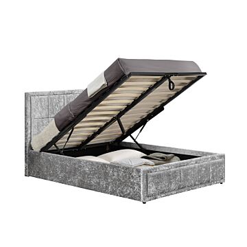 Hannover Small Double Ottoman Bed Steel Crushed Velvet