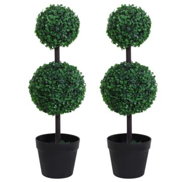 Outsunny Set Of 2 Artificial Boxwood Ball Topiary Trees Potted Decorative Plant Outdoor And Indoor Décor (67cm)