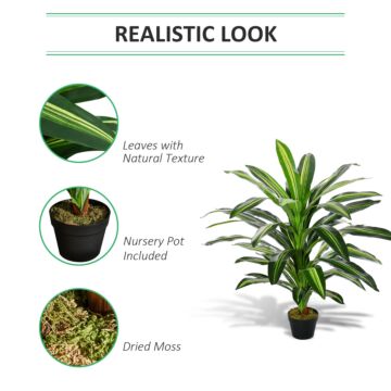 Outsunny 110cm/3.6ft Artificial Dracaena Tree Decorative Plant 40 Leaves With Nursery Pot, Fake Tropical Tree For Décor