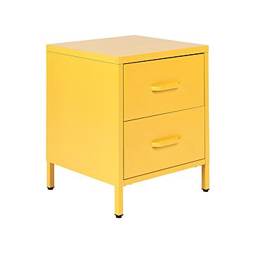 Bedside Table Yellow Steel Nightstand Industrial Design 2 Drawers Bedroom Storage Furniture Beliani