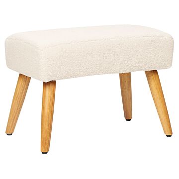 Footstool Beige Boucle With Wooden Legs Scandinavian Style Bedroom Living Room Seating Accessories Beliani