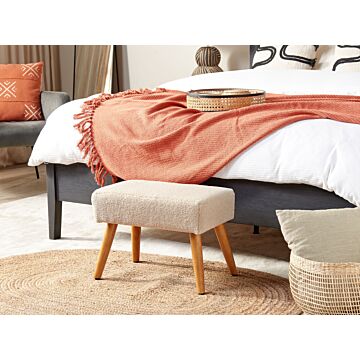 Footstool Beige Boucle With Wooden Legs Scandinavian Style Bedroom Living Room Seating Accessories Beliani