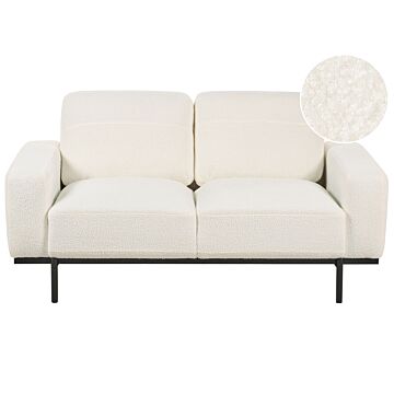 Sofa White Boucle Black Metal Legs 156 X 87 X 72 Cm 2 Seater Classic Couch Settee Living Room Modern Beliani