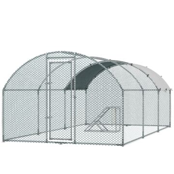 Pawhut Walk In Chicken Run With Chicken Activity Shelf And Cover, 2.8 X 5.7 X 2m