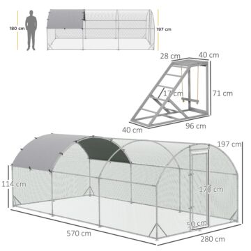 Pawhut Walk In Chicken Run With Chicken Activity Shelf And Cover, 2.8 X 5.7 X 2m