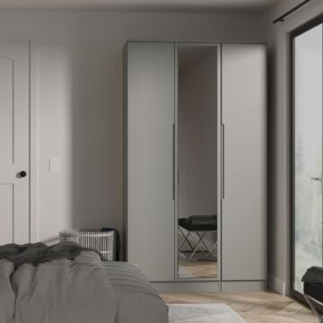 Milan Tall Triple Mirrored Wardrobe In Dusk Grey