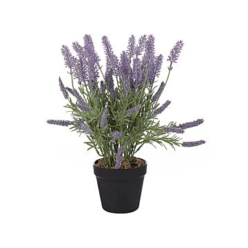 Artificial Potted Lavender Plant Purple Green Black Plastic Flowers Material 42 Cm Decorative Indoor Accessory Beliani