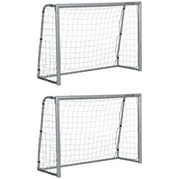 Sportnow 6ft X 4ft Football Goal, Set Of 2 Football Net For Garden, Training Goal With Ground Stakes, Steel Frame