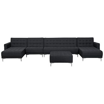 Corner Sofa Bed Graphite Grey Tufted Fabric Modern U-shaped Modular 6 Seater With Ottoman Chaise Lounges Beliani