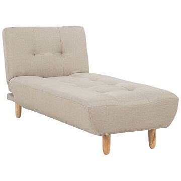 Chaise Lounge Beige Fabric Upholstery Light Wood Legs