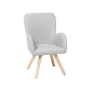 Lounge Chair Grey Fabric Upholstery Modern Club Chair With Armrests Wooden Legs Beliani