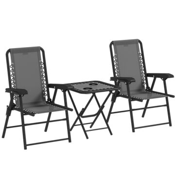 Outsunny Three-piece Garden Table And Chair Set - Dark Grey