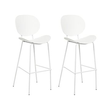 Set Of 2 Bar Chairs White Synthetic Seat Metal Legs Minimalist Design Dining Room Bar Stools Backrest Modern Scandinavian Beliani