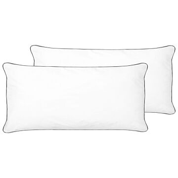 2x Bed Pillow White Japara Cotton 40 X 80 Cm Microfiber Filling High Profile Satin Piping Soft Beliani