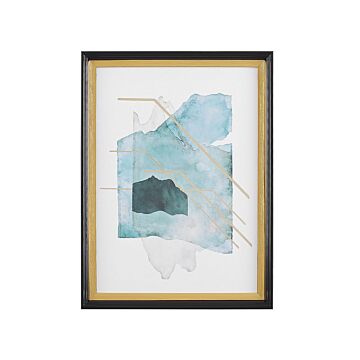 Framed Wall Print Blue And Gold Paper Watercolour Aquarelle Effect 30 X 40 Cm Beliani