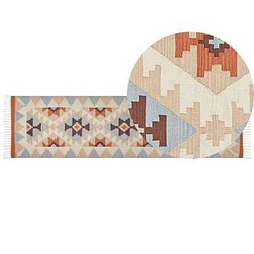 Kilim Area Rug Multicolour Cotton 80 X 300 Cm Reversible Geometric Pattern Rectangular Traditional Beliani