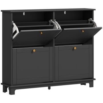 Homcom Narrow Shoe Storage Cabinet, Slim Shoe Cabinet With 4 Flip Drawers, Adjustable Shelves For 16 Pairs Of Shoes, Black