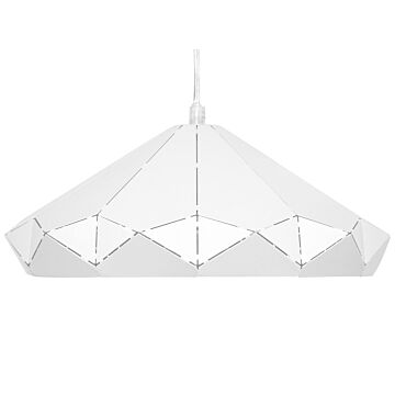 Ceiling Lamp White Metal 112 Cm Pendant Welded Geometric Shade Industrial Beliani