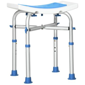 Homcom Shower Chair For The Elderly And Disabled, Adjustable Padded Shower Stool With Built-in Handle And Non-slip Suction Foot Pads, Blue