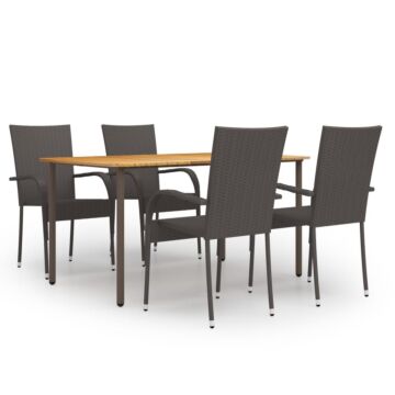 Vidaxl 5 Piece Garden Dining Set Poly Rattan Brown