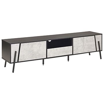 Tv Stand Concrete Effect And Black Metal Legs For Up To 75ʺ With 1 Drawer And 2 Cabinets Industrial Style Beliani