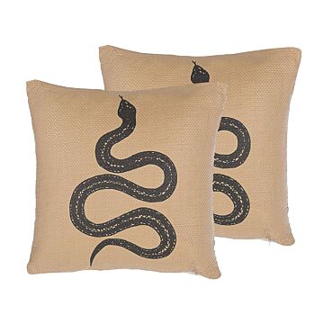 Set Of 2 Decorative Cushions Beige Animal Print 45 X 45 Cm Snake Motif Modern Glamour Decor Accessories Beliani