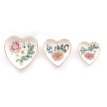 Set Of Three Heart Trinkets Dishes With Gold Edging