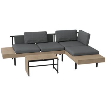 Outsunny 3-piece L Shaped Garden Sofa Set With Sofa, Table, Cushions, Hdpe, Garden Furniture Set For Poolside, Patio