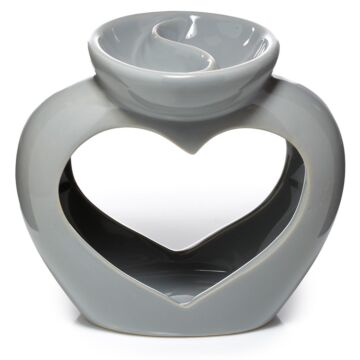 Ceramic Heart Shaped Double Dish And Tealight Oil And Wax Burner - Grey