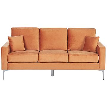 Sofa Orange Velvet 3 Seater Cushioned Seat And Back Metal Legs With Throw Pillows Beliani