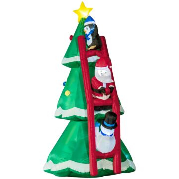 Outsunny 8ft Inflatable Christmas Tree With Santa Claus, Penguin And Snowman On Ladder, Blow-up Outdoor Led Yard Display For Lawn Garden Party
