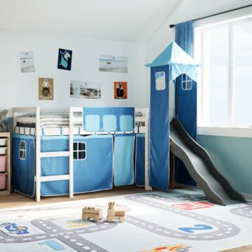 Vidaxl Kids' Loft Bed With Tower Blue 90x190 Cm Solid Wood Pine