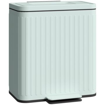 Homcom 40l Dual Compartment Rubbish Bin, With Soft-close Lid - Green