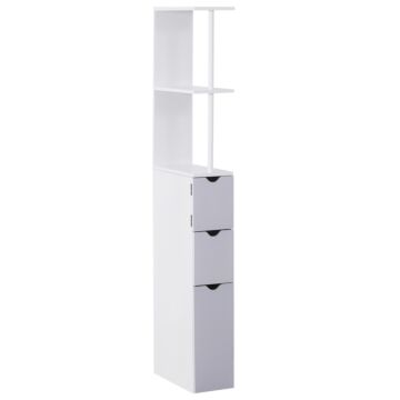 Homcom Slimline Bathroom Storage Free-standing Bathroom Cabinet Unit Tall Shelf Toilet Tissue Cupboard W/drawers - Grey And White