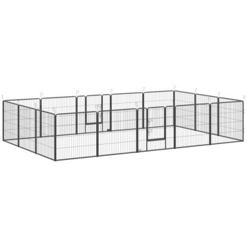 Pawhut 16 Panels Heavy Duty Puppy Playpen, For Small And Medium Dogs, Indoor And Outdoor Use - Grey