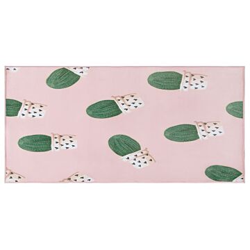 Area Rug Pink And Green Printed Cactus 80 X 150 Cm Low Pile For Children Beliani