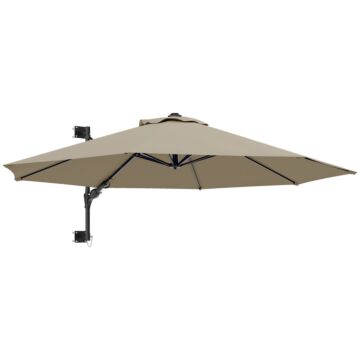 Outsunny 3(m) Wall-mounted Parasol Shade, With Handle - Khaki