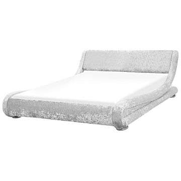 Platform Bed Frame Silver Velvet Upholstered 6ft Eu Super King Size Sleigh Design Beliani