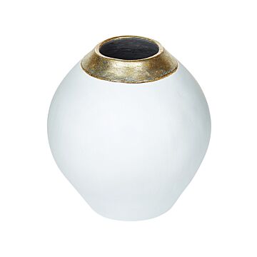 Decorative Vase White Ceramic 31 Cm Table Vase With Gold Neck Beliani