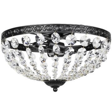 Homcom Crystal Chandelier Ceiling Light With 168 Octagonal Beads, Vintage 2-light Flush Mount Ceiling Light For Living Room, Bedroom, Hallway, Dining Room, Black