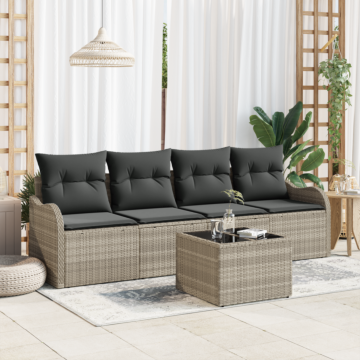 Vidaxl 5 Piece Garden Sofa Set With Cushions Light Grey Poly Rattan, Vidaxl 2-seater Garden Sofa With Cushions Light Grey Poly Rattan