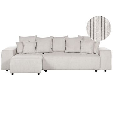 Right Hand Corner Sofa Light Beige Corduroy 3 Seater Extra Scatter Cushions Modern Living Room Beliani