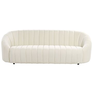 3 Seater Sofa Off-white Velvet Contemporary Retro Design Tufted Seat Low Back Beliani